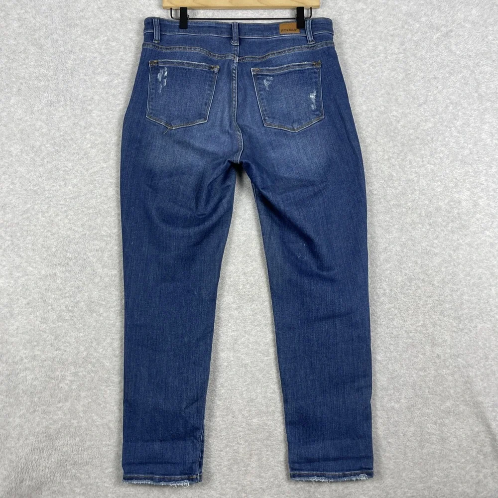 Judy Blue Slim Straight Jeans Womens 11/30 Blue Distressed Stretch Denim